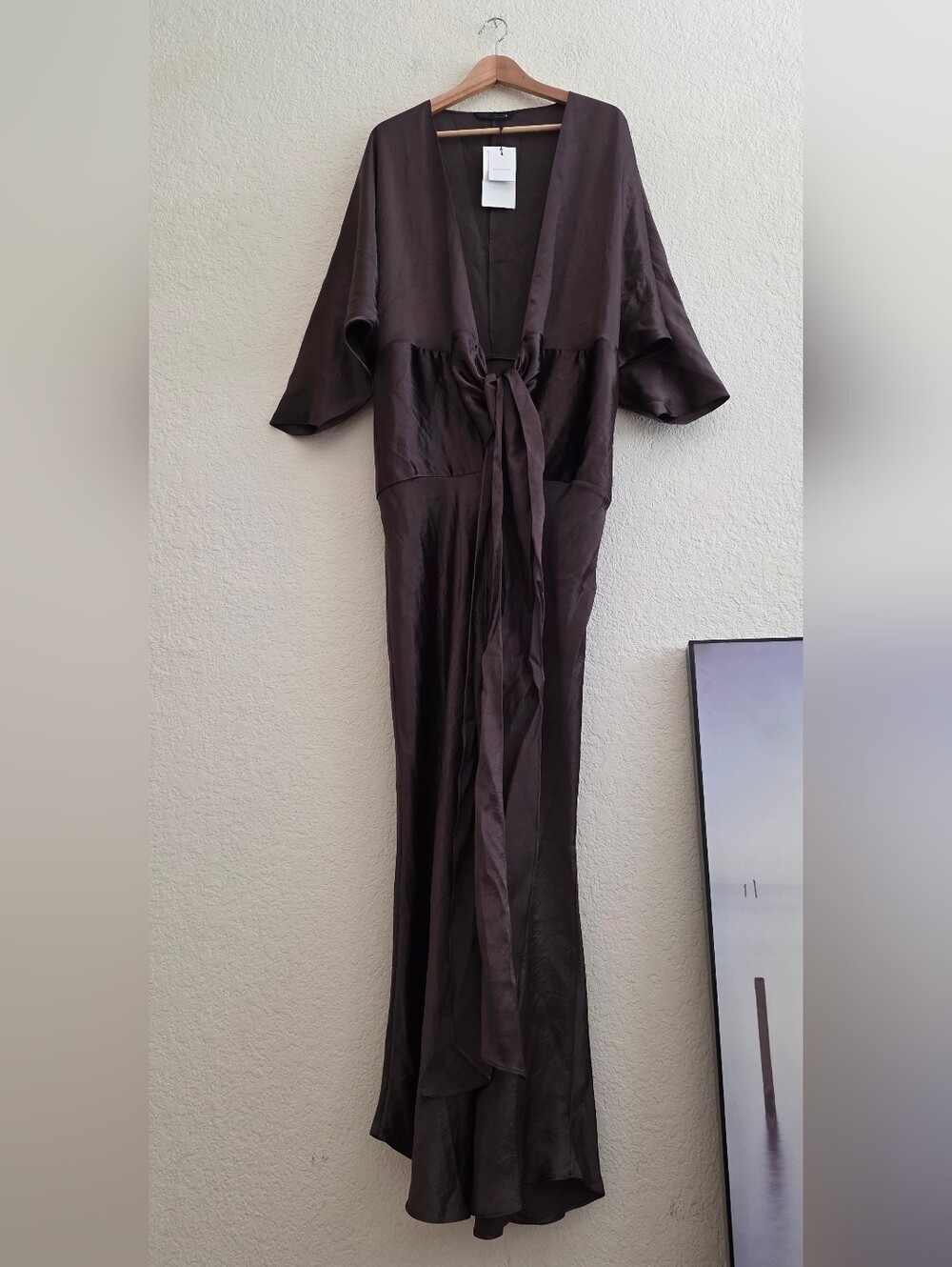 Zara NWT satin effect maxi dress brown Size L - Picture 15 of 15